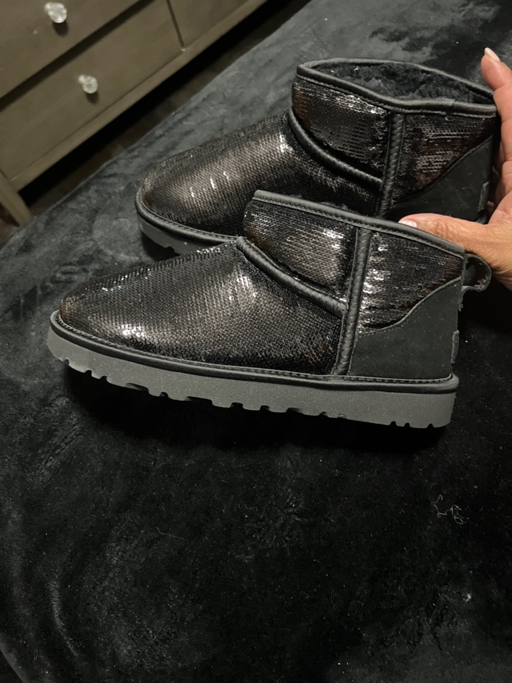 UGG Women's Black Sequin Mini Booties